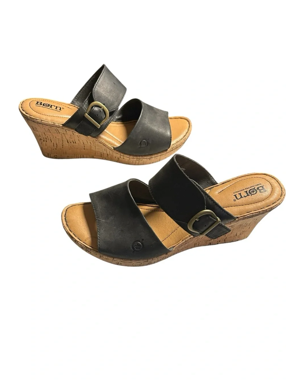 Børn Black Leather Wedge Sandals Size 10 Opanka Handcrafted Comfort Shoes
